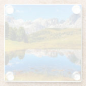 池と雪の山と緑の風景 ガラスコースター (裏面)