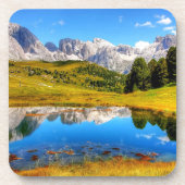 池と雪の山と緑の風景 コースター (正面)