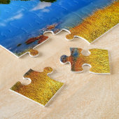 池と雪の山と緑の風景 ジグソーパズル (側面)