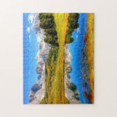 池と雪の山と緑の風景 ジグソーパズル (縦)