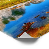 池と雪の山と緑の風景 ポスター (角)