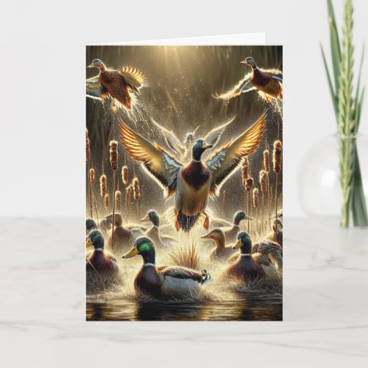 池に入ったアヒルの誕生日 カード (正面)