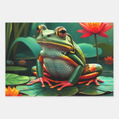 池に座ってかわいい小さなカエル ラッピングペーパーシート (正面2)