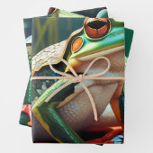 池に座ってかわいい小さなカエル ラッピングペーパーシート (インサイチュ)