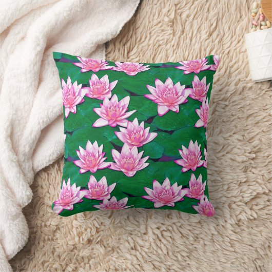 池に浮かぶピンクの睡蓮 クッション (ブランケット)