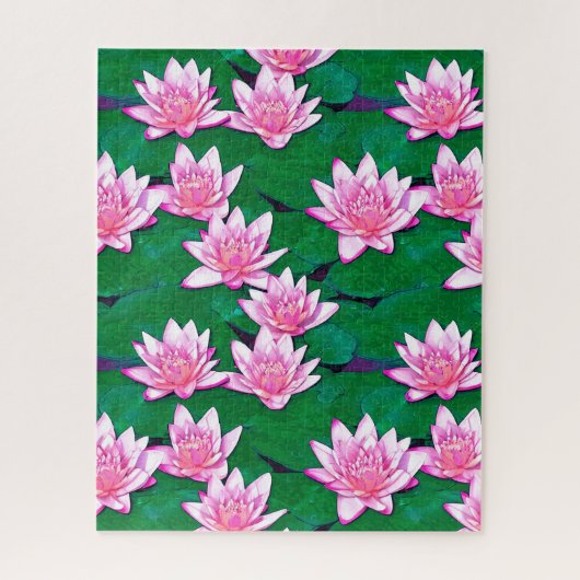 池に浮かぶピンクの睡蓮 ジグソーパズル (縦)