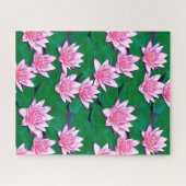 池に浮かぶピンクの睡蓮 ジグソーパズル (横)