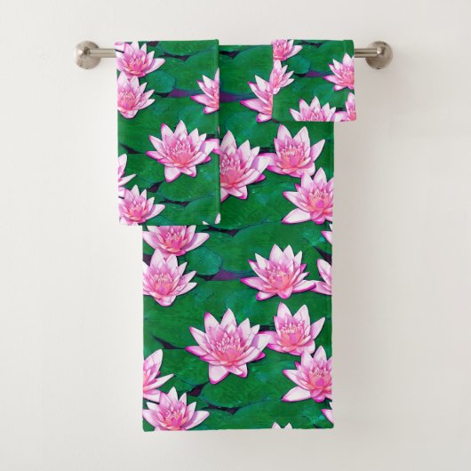 池に浮かぶピンクの睡蓮 バスタオルセット (インサイチュ)
