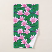 池に浮かぶピンクの睡蓮 バスタオルセット (ハンドタオル)