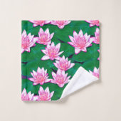 池に浮かぶピンクの睡蓮 バスタオルセット (ウォッシュタオル)