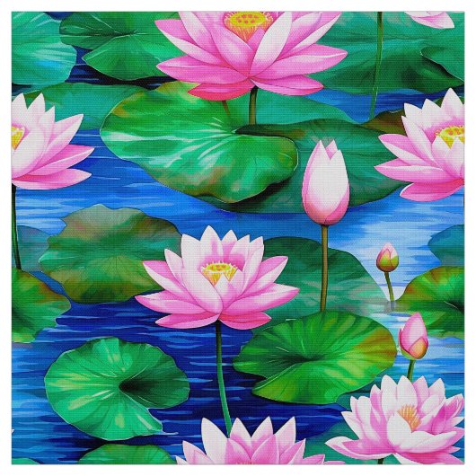 池に浮かぶピンクの蓮の花 ファブリック (見本)