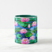 池に浮かぶピンクの蓮の花 マグカップ (中央)