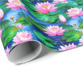池に浮かぶピンクの蓮の花 ラッピングペーパー (ロールコーナー)