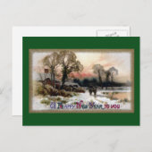 池に浮かぶ田舎のお正月 シーズンポストカード (正面/裏面)