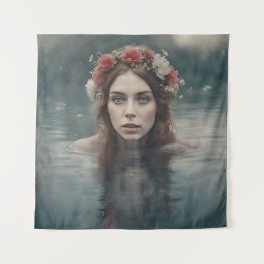 池に浮かぶ花の女性 タペストリー (正面)