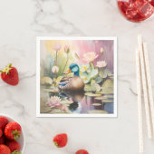 池に絵を描浮かぶ水色の鴨 スタンダードカクテルナプキン (インサイチュ)