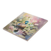 池に絵を描浮かぶ水色の鴨 タイル (側面)