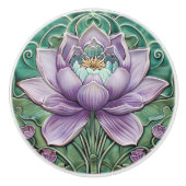 池に美しいアールデコピンクの睡蓮 セラミックノブ (正面)