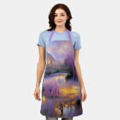 池のそばの夕暮れ時のピンクの柳 エプロン (着用した状態)