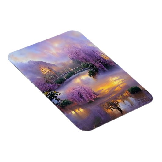 池のそばの夕暮れ時のピンクの柳 マグネット (右側)