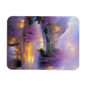 池のそばの夕暮れ時のピンクの柳 マグネット (横)