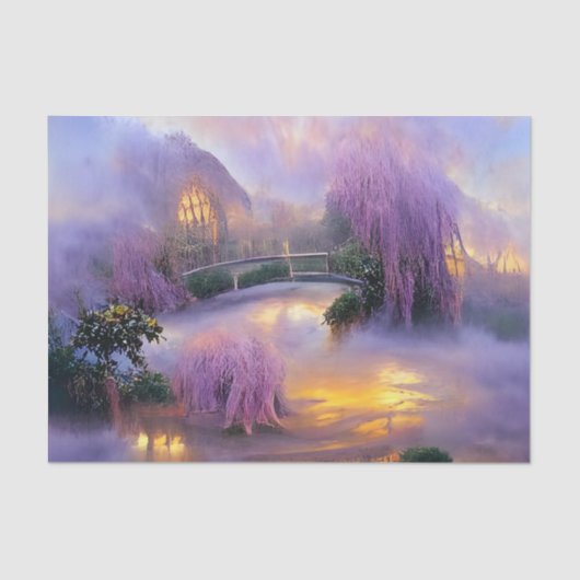 池のそばの夕暮れ時のピンクの柳 薄葉紙 (正面)