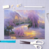 池のそばの夕暮れ時のピンクの柳 薄葉紙 (クラフト)