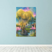 池のそばの日没の柳 キャンバスプリント (インサイチュ (ウッドフロア))