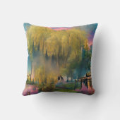 池のそばの日没の柳 クッション (裏面)