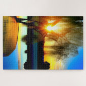 池のそばの日没の柳 ジグソーパズル (横)