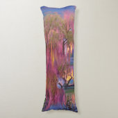 池のそばの日没の桃色の柳 ボディピロー (正面縦)