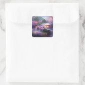 池のそばの日没の藤ガゼボ スクエアシール (バッグ)