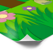 池ののまわりに緑を描くアニメ動物 ポスター (コーナー)