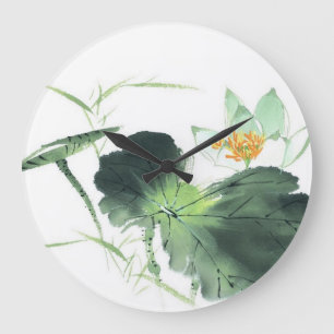 池のはす平和l中国語は絵画の芸術にブラシをかけます ラージ壁時計