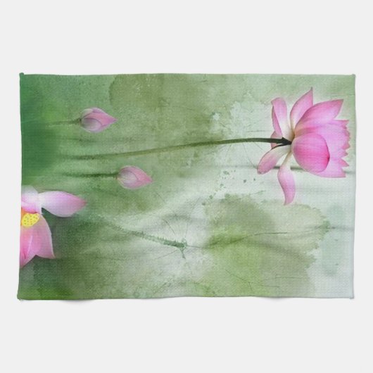 池のはすl中国人のブラシの絵画の芸術 キッチンタオル (横)
