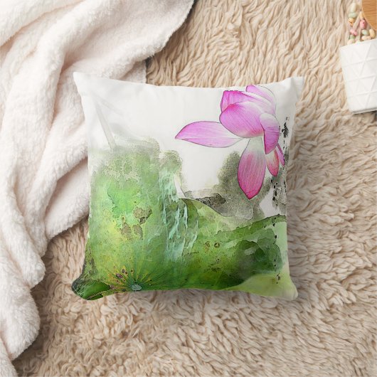 池のはすl中国人のブラシの絵画の芸術 クッション (ブランケット)