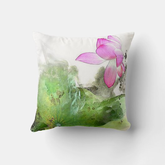 池のはすl中国人のブラシの絵画の芸術 クッション (裏面)