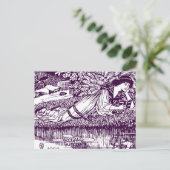 池のほとりで本を読む女性 ポストカード (スタンド正面)