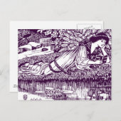 池のほとりで本を読む女性 ポストカード (正面/裏面)