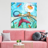池のほとりの人魚の芸術作品 モリー・ハリソン作 キャンバスプリント (インサイチュ (リビング))