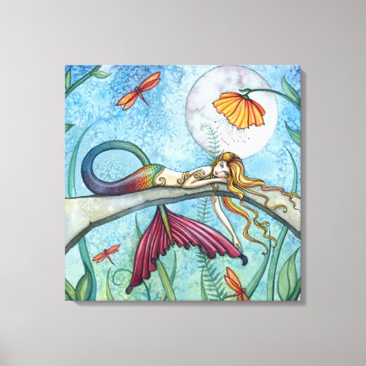 池のほとりの人魚の芸術作品 モリー・ハリソン作 キャンバスプリント (正面)