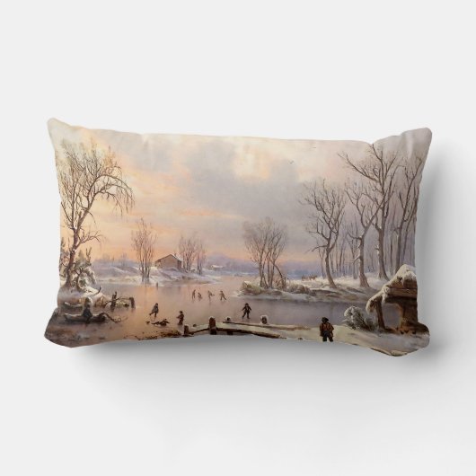 池のアイススケートの冬の雪の国の装飾用クッション ランバークッション (裏面)