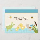 池のカエル/亀の赤ちゃんシャワーサンキューカード サンキューカード (正面/裏面)
