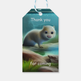 池のカワイイカワウソの赤ちゃん - 子供の誕生日お礼メッセージ ギフトタグ