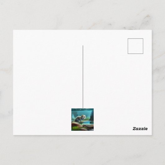 池のカワイイカワウソの赤ちゃん - 誕生日用にカスタマイズ可能 ポストカード (裏面)