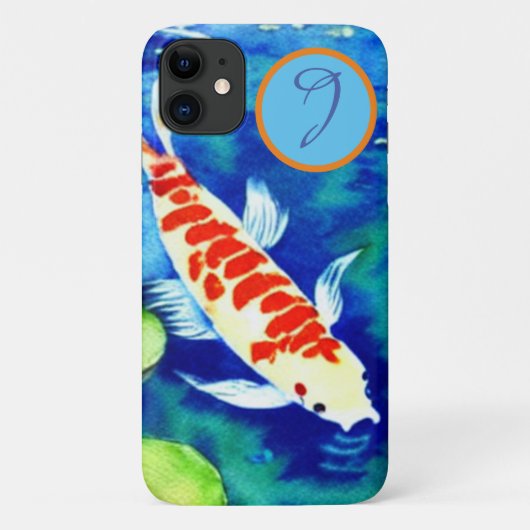 池のコイ魚の水色イニシャル Case-Mate iPhoneケース (裏面)