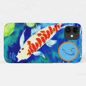 池のコイ魚の水色イニシャル Case-Mate iPhoneケース (裏面(横))