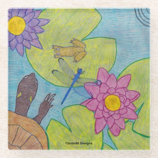 池のシーン – ガラスのコースター ガラスコースター (正面)