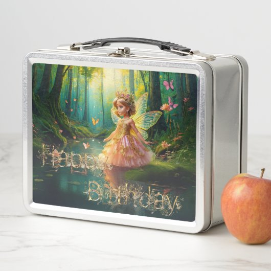 池のハッピーバースデーの魔法の妖精 メタルランチボックス (インサイチュ)