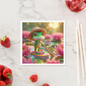 池のフロップに浮かぶカエル スタンダードカクテルナプキン (インサイチュ)